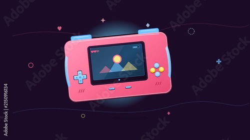 Pink Retro Handheld Gaming Console Floating with Bouncy Fluid Animation
