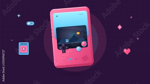 Pink Retro Handheld Gaming Console Floating in a Digital Space