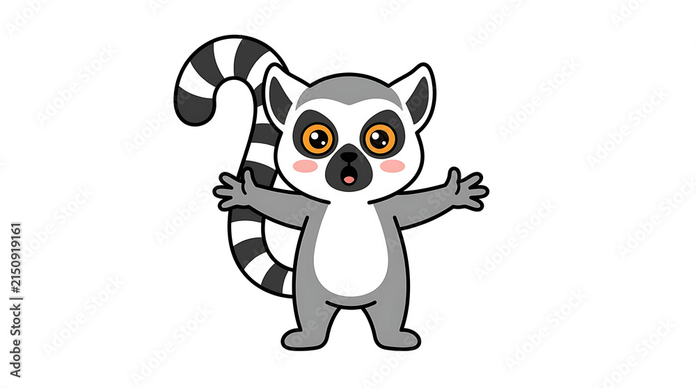 Fototapeta premium Cute cartoon lemur standing isolated on transparent background for kids design