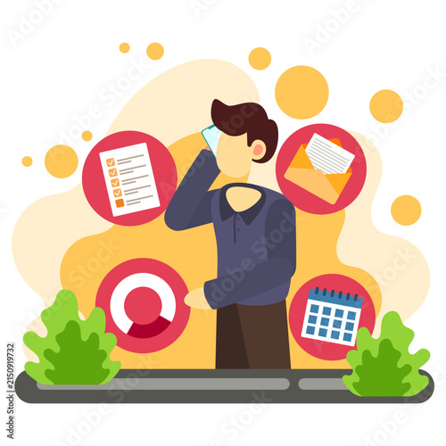 Man talking on phone managing daily business tasks illustration