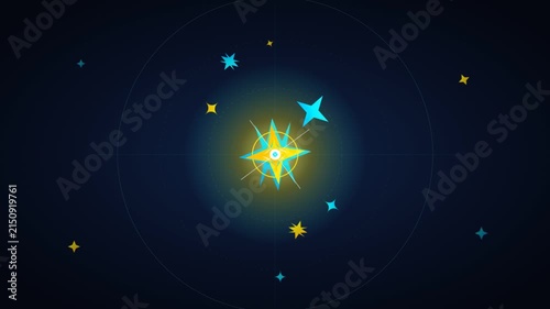 Animated Glowing Compass Star with Bouncy Celestial Shapes