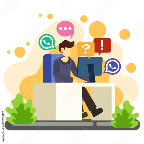 Emergency dispatcher answering incoming call notifications illustration