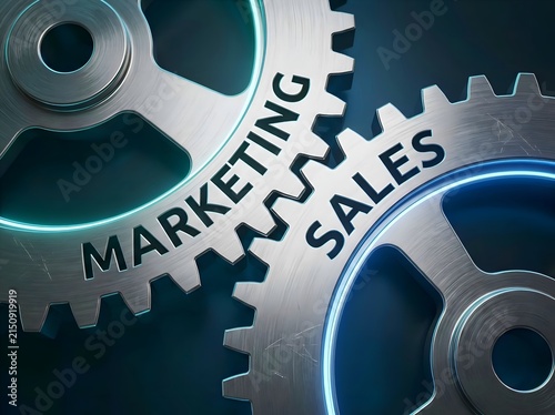 Marketing and Sales Strategy Concept with Interlocking Gears Representing Business Growth, Promotion and Commercial Success
