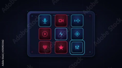 Digital Control Panel with Animated Glowing Buttons and Fluid Icons
