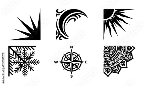 Vector Corner Accents, Decorative Borders, Ornate Embellishments, Stylized Elements for Design Projects