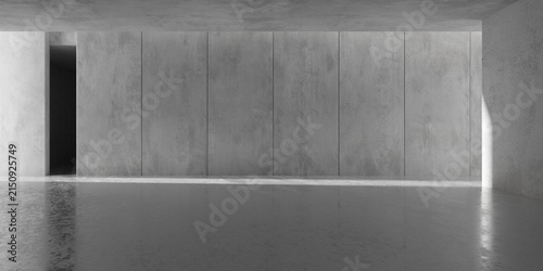 Empty brutalism abstract room with panel concrete wall with opening, industrial modern interior background template