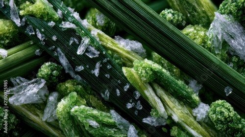 Macroscopic Green Plant Structure with Ice Crystals