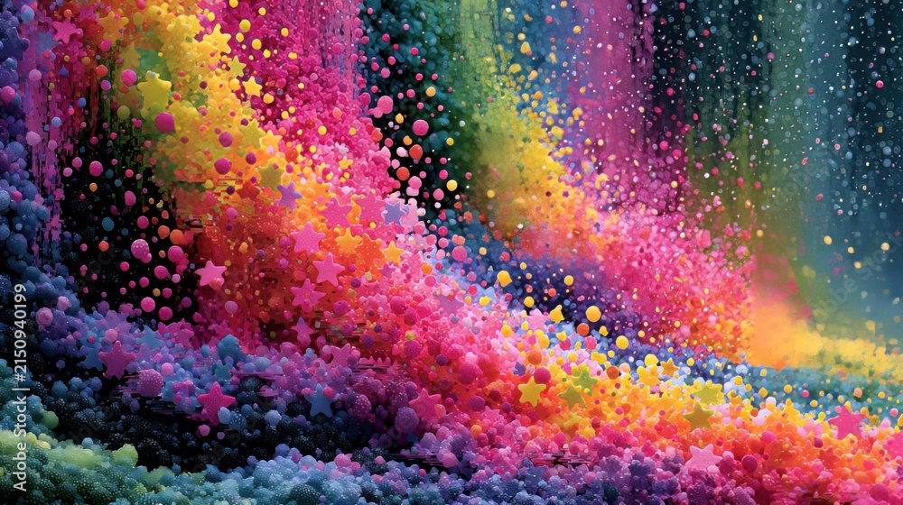 Obraz premium Vibrant Colorful Abstract Stars and Spheres Cascade