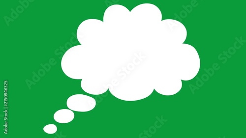 Hand Drawn Solid White Cloud Thought Bubble Oval Trail 2D Animation Green Screen
