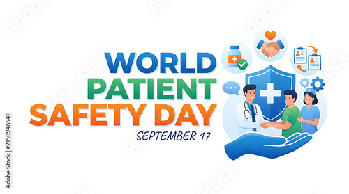 World Patient Safety Day banner with medical professionals and healthcare icons
