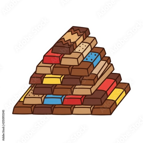 Pyramid of chocolate bars cartoon illustration