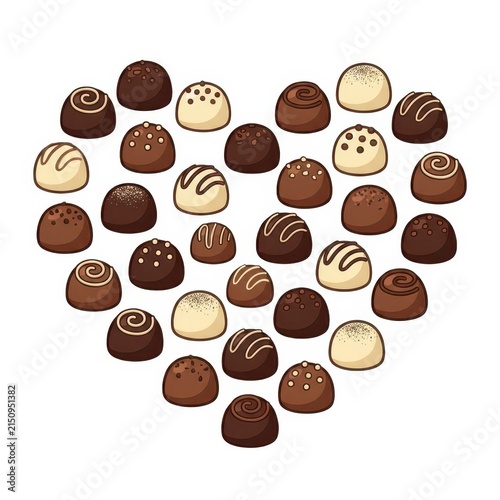 Heart shape made of assorted chocolates