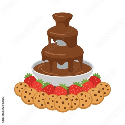 Chocolate fountain with strawberries and cookies