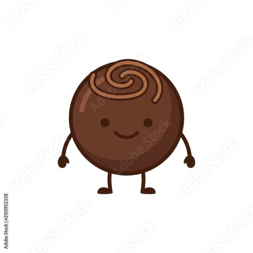 Cute cartoon chocolate truffle with happy face isolated on transparent background