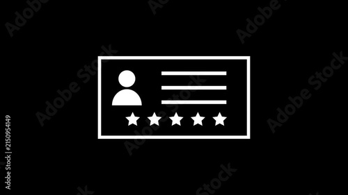 5 Star Rating Badge with User Profile and Testimonial Card Symbol on Black Background