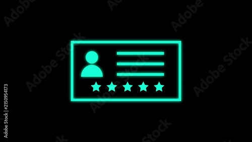 5 Star Rating Badge with User Profile and Testimonial Card Symbol on Black Background