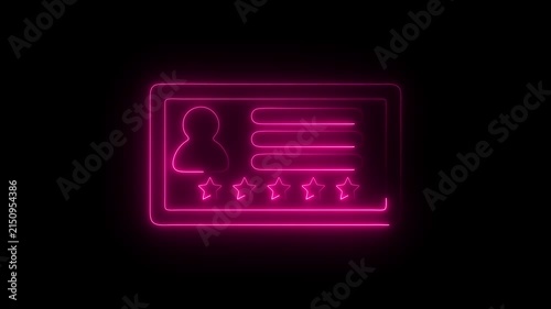Pink Neon 5 Star Rating Badge with User Profile Card Symbol on Black Background