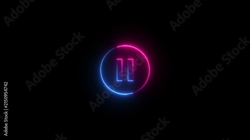 Glowing Blue and Pink Neon Pause Button Circle Icon for Video Player UI Motion