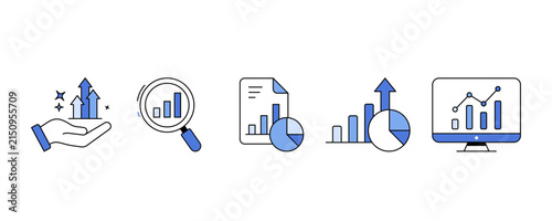 Business Data Analysis and Growth Line Icon Set. Financial Statistics and Analytics Icons