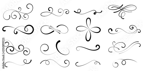 Vintage Calligraphy Swirls and Flourishes Set. Decorative Page Dividers and Vignettes