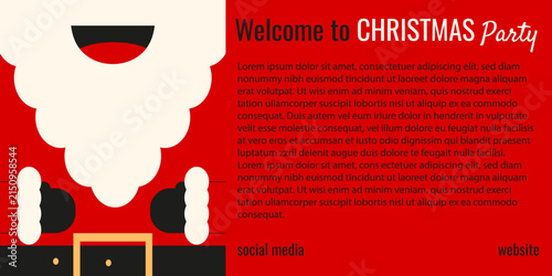 Christmas Party welcome Banner design. Vector abstract Santa Claus silhouette and Holiday Invitation Xmas Party message. Creative Christmas web greeting Banner. 
