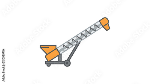 Industrial grain auger conveyor system flat icon for agricultural machinery