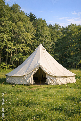 Tribal tent in a grass field