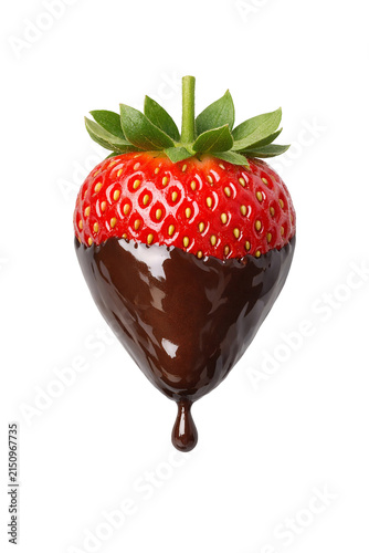 Dessert featuring a strawberry with chocolate glaze.