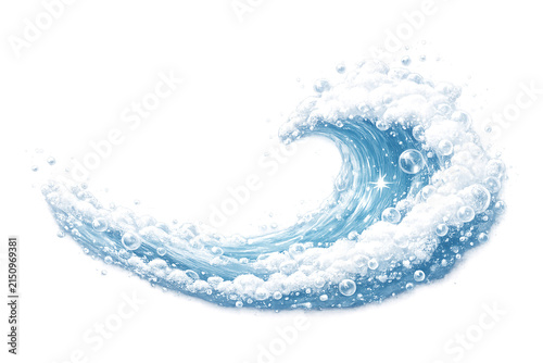 Water droplets floating on sea foam in ocean.