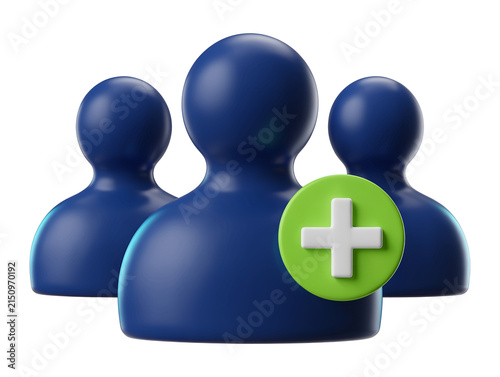 фотографія 3D Team Members with Green Plus Button Representing Add Contact Social Network a