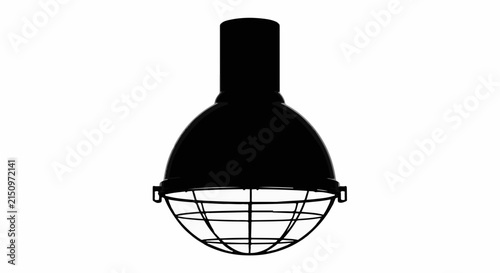 Retro industrial pendant light fixture with protective cage on white background
