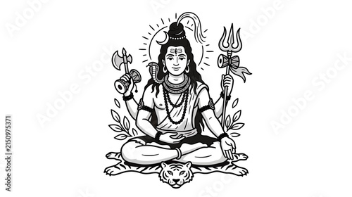 Bild auf Leinwand Meditating Deity with Multiple Arms and Symbols