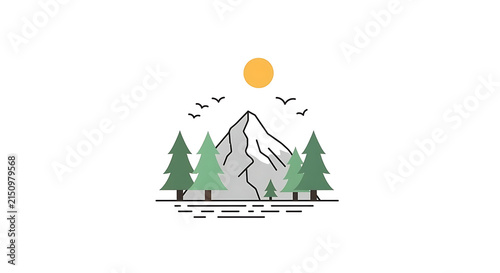 Minimalist line art mountain landscape design template
