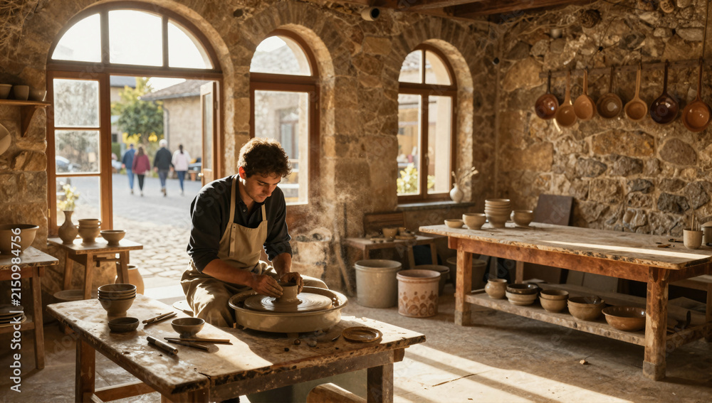 Fototapeta premium Artisan Pottery Workshop Golden Hour