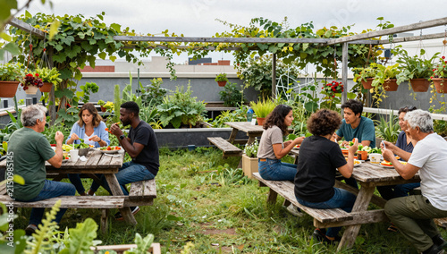Community Rooftop Garden with Shared Dining Space