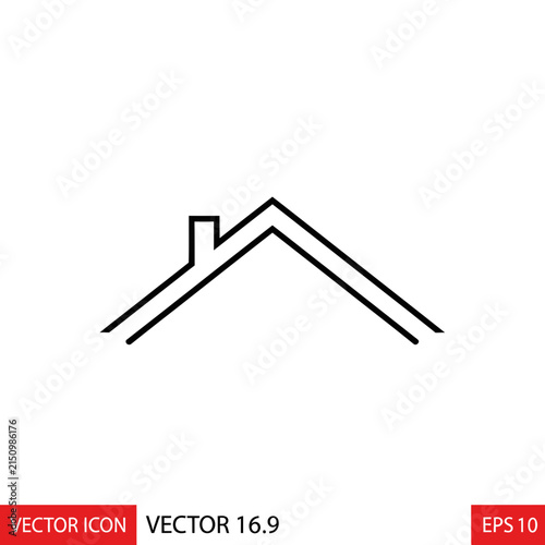 Roof icon, simple line art, architectural symbol, isolated on transparent background