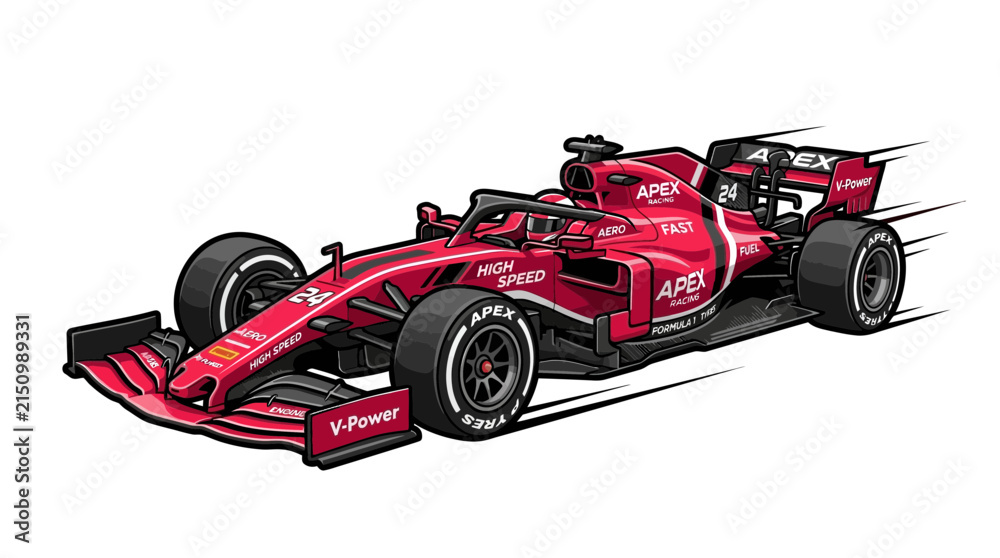 Fototapeta premium Red modern high speed open wheel racing car vector illustration isolated on white