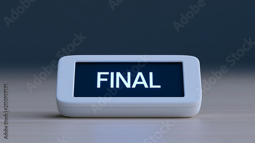Digital Display Showing 'Final' on a White Device, Emphasizing Completion, Last Chance, or Ultimate Outcome with Clear Readability