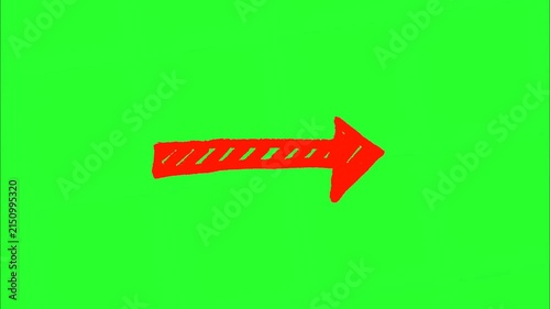 Red hand-drawn arrow pointing right on green screen background direction sketch pointer chroma-key motion direction sketch pointer chroma-key