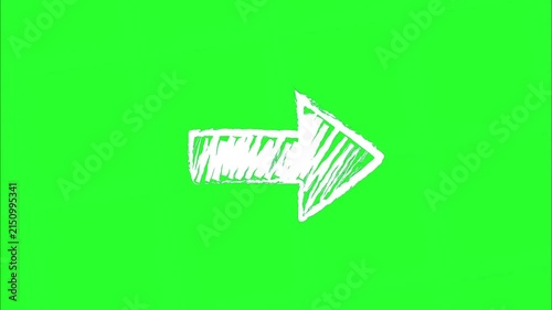White hand-drawn arrow pointing right on green screen background direction sketch pointer chroma-key motion direction sketch pointer chroma-key