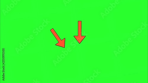 Two red arrows pointing down on green screen background direction chroma-key motion marker doodle direction chroma-key motion marker doodle