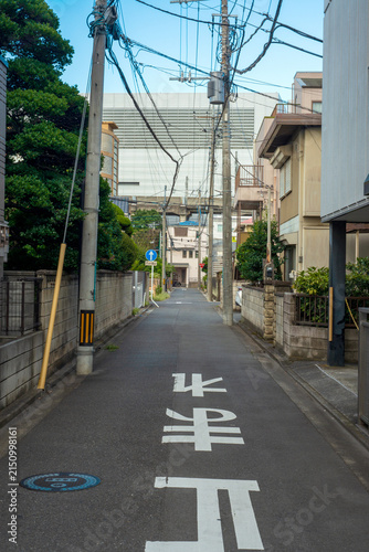 Quiet Japanese Residential Street With Traditional Urban Architecture