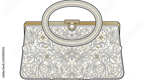 Elegant Vintage Beaded Handbag With Circular Handle Isolated On White Background Detailed Illustration