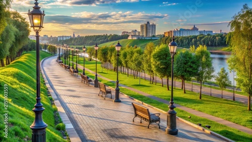 Russia city of ufa park and alleys on the embankment