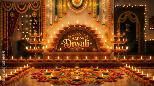 Happy Diwali Festival Lights and Rangoli Decoration