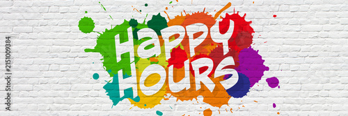 Happy Hours on colorful stains background