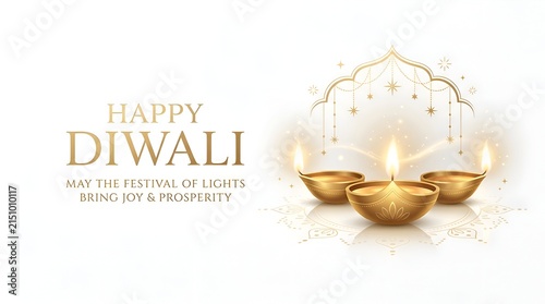 Happy Diwali Golden Diyas Festive Lights Traditional Greeting Indian Celebration