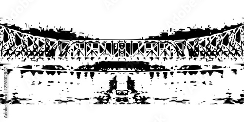 High Contrast Black and White Bridge Vector Graphic Illustration Isolated on White Background