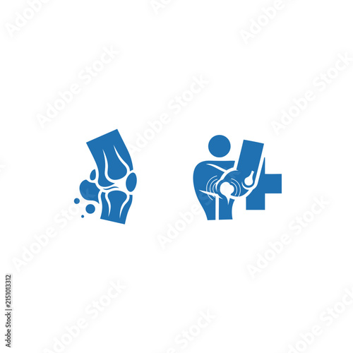 Medical icons depicting knee joint and person with crutches for health care