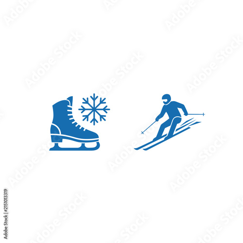 Winter sports icons featuring ice skate and snowflake design elements